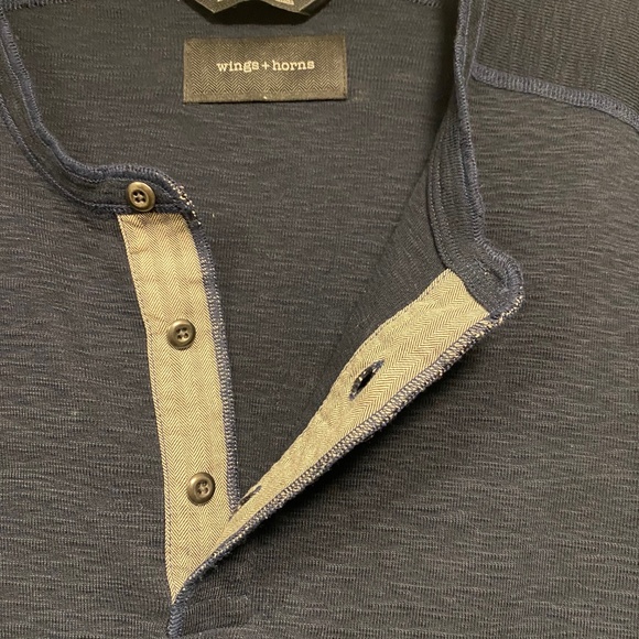 WINGS & HORNS navy henley, size M - Picture 6 of 9